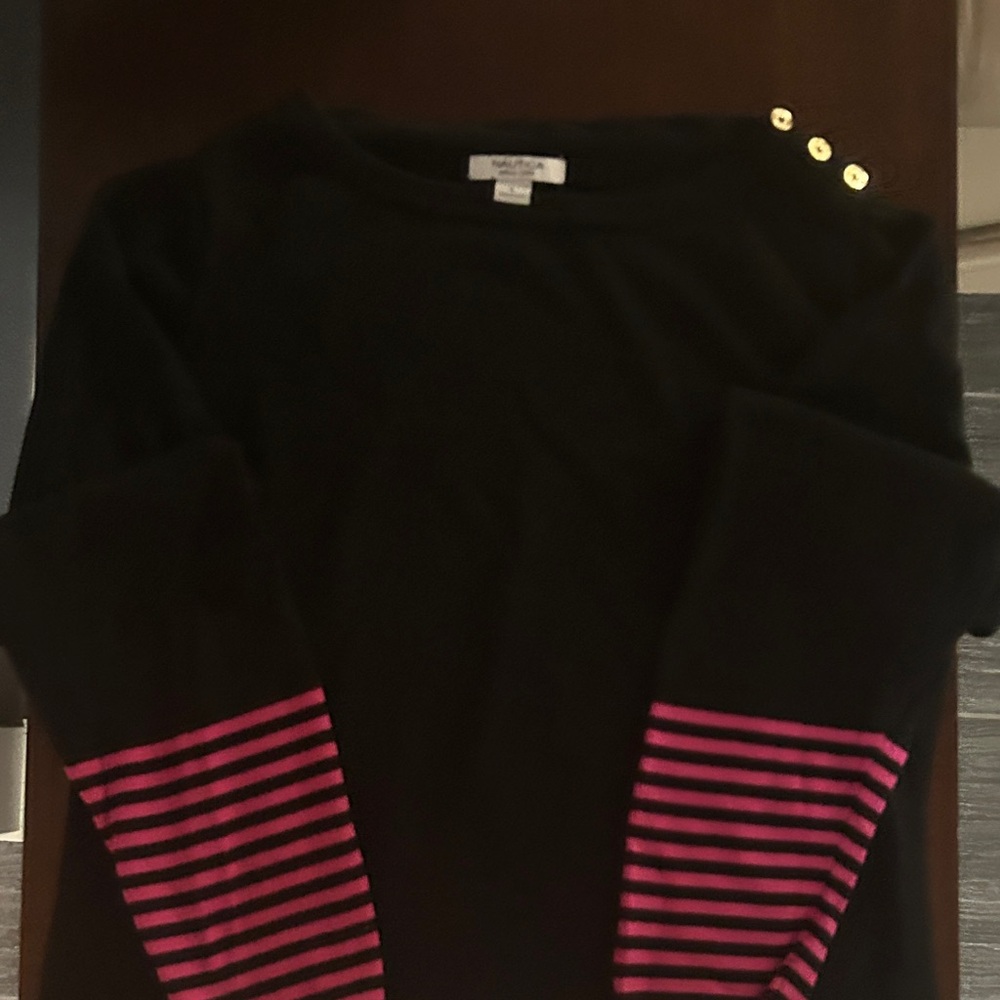 Nautica Women's Black Sweater with Pink Stripes